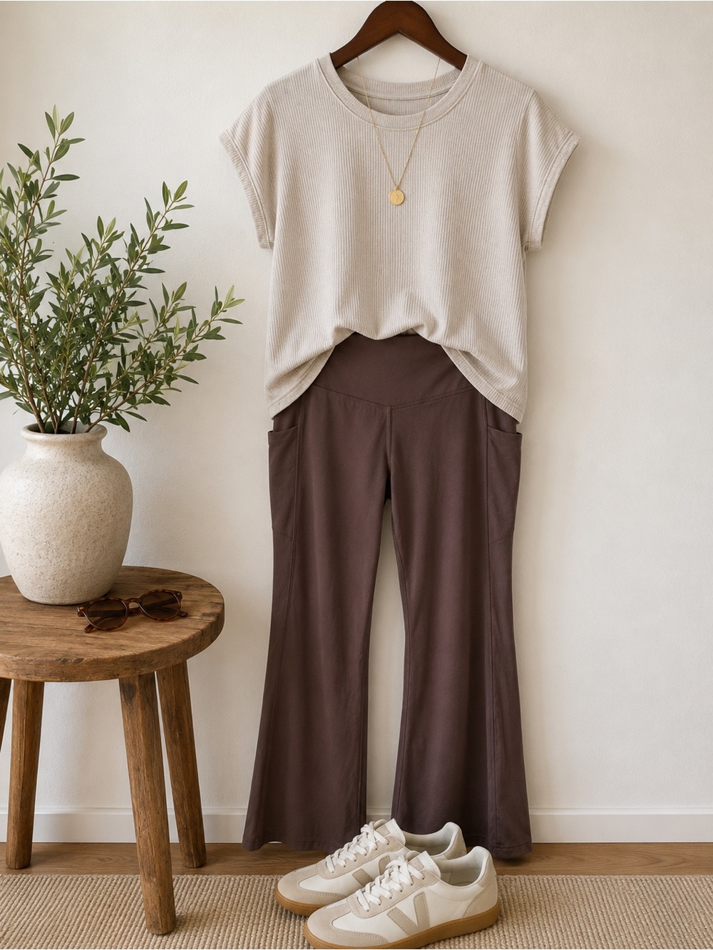 Member's Mark Brown Flare Yoga Pants | High Rise | Side Pockets | Large